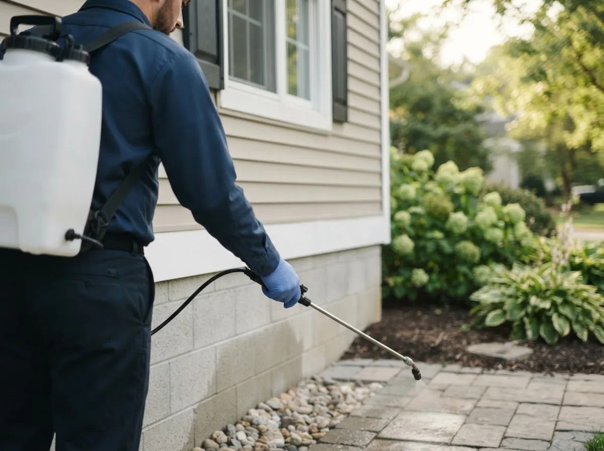 Pest control technician inspecting a home in East Randolph, VT